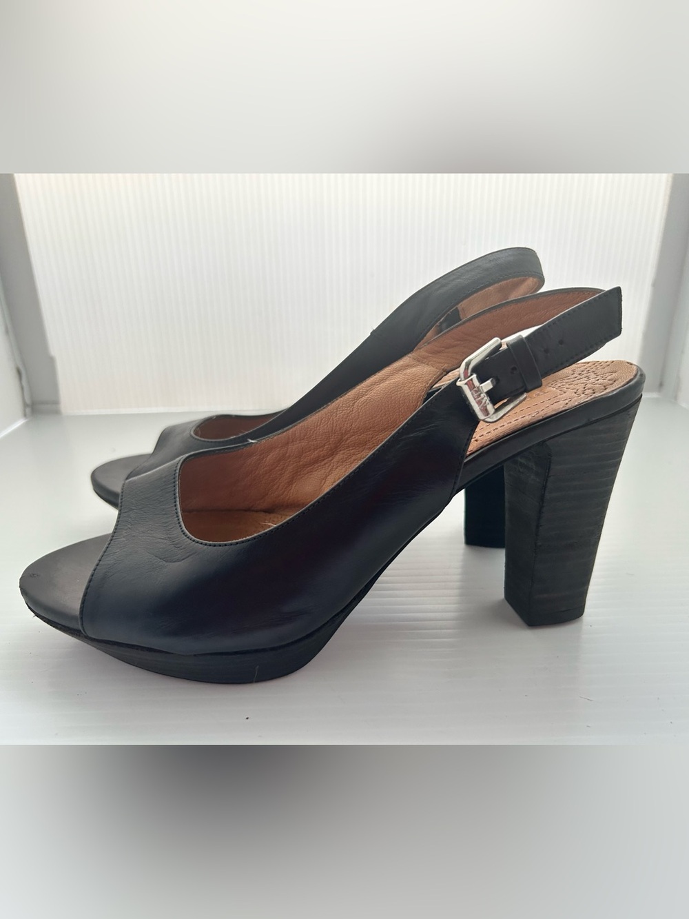 Pedro MIRALLES Black Leather Slingback Open Toe Pumps EURO 39